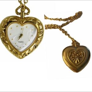AVON•MOTHER Of PEARL HEART PENDANT WATCH W/CHAIN